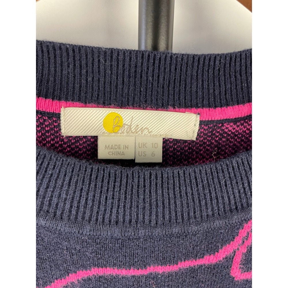 Boden Navy Pink Dachshund Dog Intarsia Cotton Wool Sweater Puff Sleeve US 6 - Picture 3 of 5